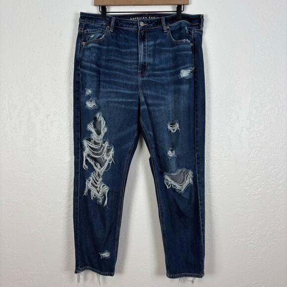 American Eagle Strigid Mom Floral Embroidered Mom Jean Size 18 - Picture 1 of 6